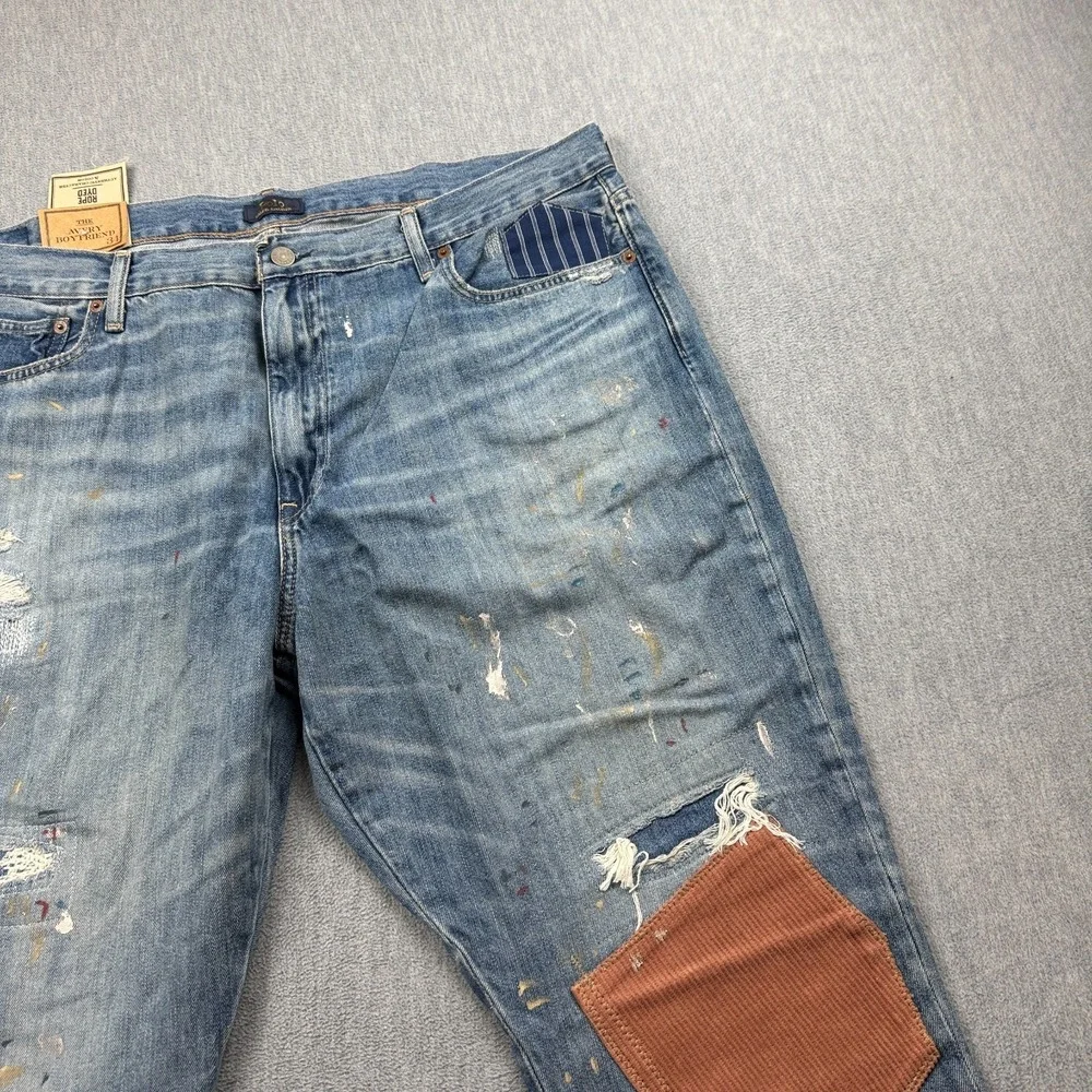 Polo Ralph Lauren Jeans Mens 40X28 Blue The Avery Boyfriend Patched Distressed